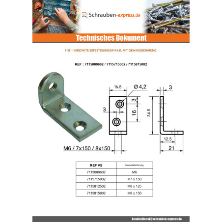 1 x Befestigungswinkel Loch Gebohrt M8X150 Verzinkt