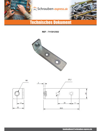 1 x Befestigungswinkel Loch Gebohrt M8X150...