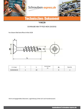 1 x Spanplattenschrauben Edelstahl A2...