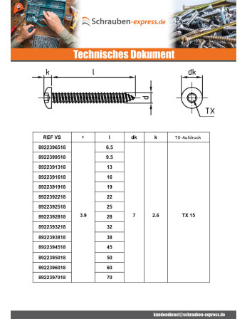 1 x Blechschraube Zylindrischer Halbrundkopf...