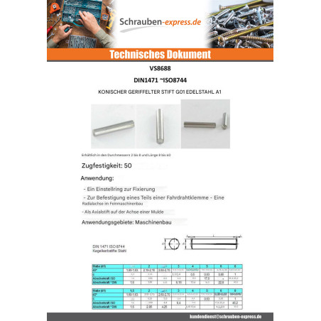 1 x Splint Kegelförmig DÜRFEN Edelstahl A1 G01 6x20