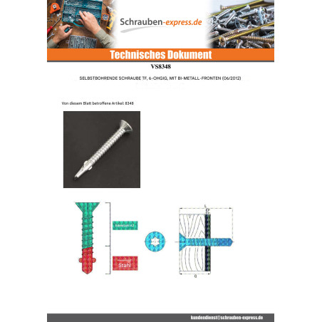 1 x Selbstbohrende Schrauben Bimetall Senkkopfschraube Gezahnt T25 4,8 x 38