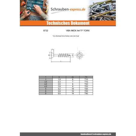 1 x Spanplattenschrauben Senkkopfschraube 4x30 Mit Gewinde 18 T20 Edelstahl A4
