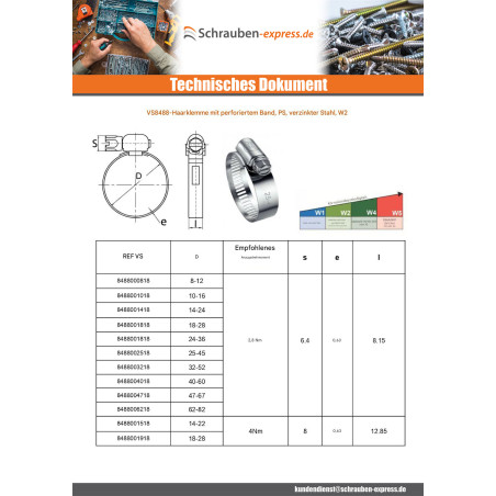 1 x Schlauchschelle perforiertes Band 8 Durchmesser 18 für 28 Edelstahl W2