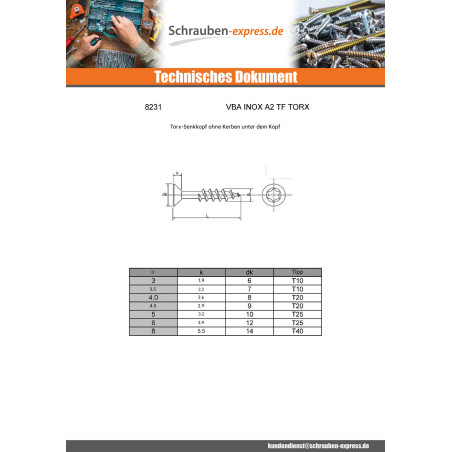 1 x Spanplattenschrauben Edelstahl A2 Senkkopfschraube 4,5 x 35 Mit Gewinde 24 T20