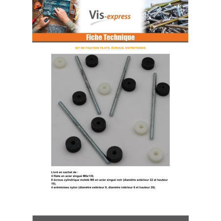 1 x KIT Gewinde M6x130 Verzinkt Mit Muttern