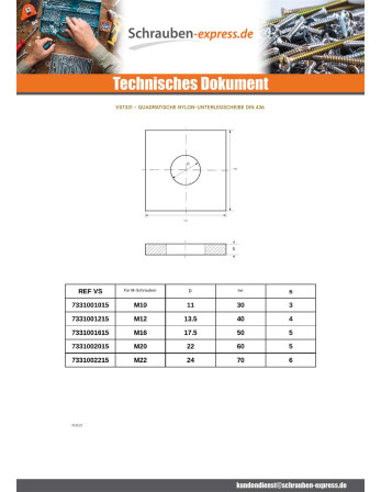 1 x Scheiben/Unterlegscheibe Viereckig...