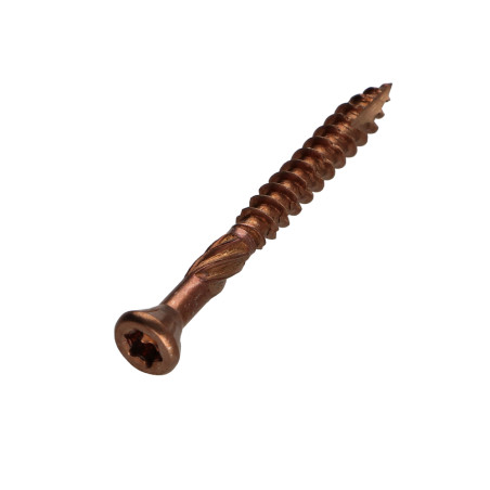 1 x Terrassenschrauben TEKOR Flacher Senkkopf T25 5x50 cut Bohrspitze mit Typ 17 Spitze Edelstahl A4 Braun