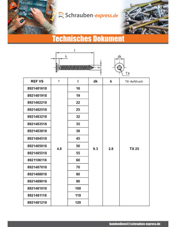 1 x Blechschraube Senkkopfschraube 6,3 x 45 T30...