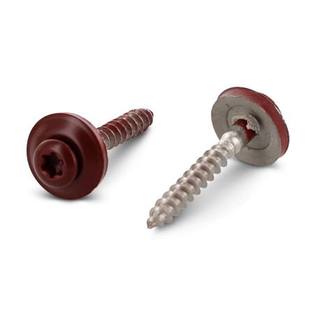 1 x Holzschrauben Flacher Senkkopf T20 Edelstahl A2 RAL3009 oxidrot 4,5 x 60 Scheibe mit EPDM Neopren-Dichtung