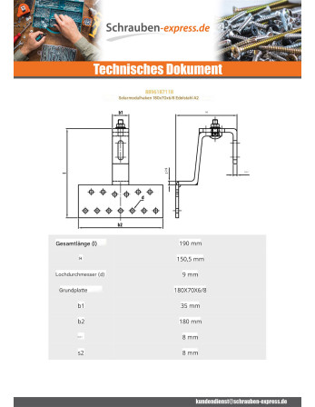 1 x Haken ZEICHEN SOLAR 180x70x6 /8 Edelstahl A2