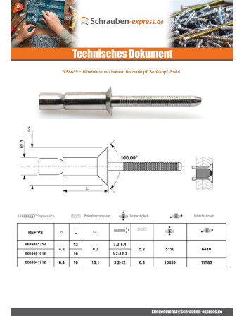 1 x "Niet HIBOLT Senkkopfschraube 4,8 x 16...