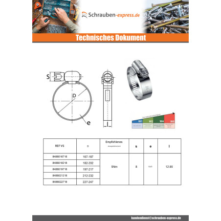 1 x Schlauchschelle perforiertes Band 13 Durchmesser 18 für 28 Edelstahl W2
