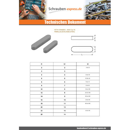 1 x Passfeder Rohstahl 3x3 Länge 15