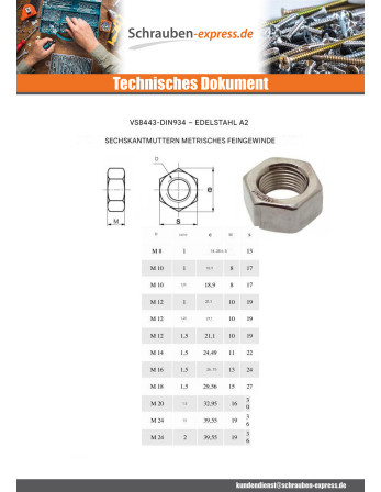 1 x Sechskantmutter M14 Feingewinde gewinde 150...