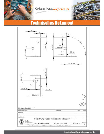 1 x Halterungen 52x32x30 3 Löcher Dichromat
