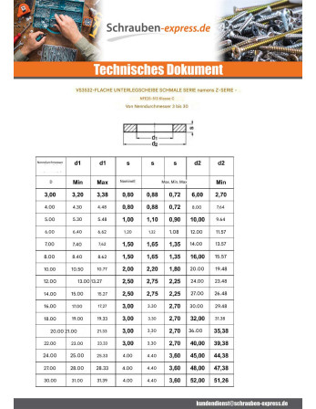 1 x Scheiben/Unterlegscheibe Flach M3X6X0.80 Z...