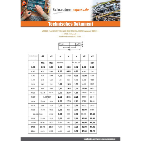 1 x Scheiben/Unterlegscheibe Flach M3X6X0.80 Z Edelstahl A2