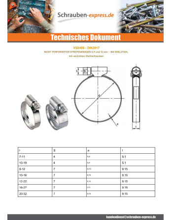1 x Schlauchschelle Edelstahl W4 Durchmesser 12...