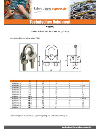 1 x Kabelbinder mit Klemmbügel Edelstahl A4...