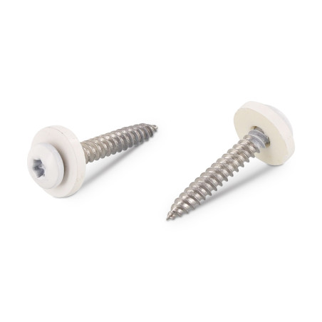 1 x Blechschraube Zylindrischer Flachkopf T15 + Scheiben/Unterlegscheibe Nylon 3,9 x 19 Edelstahl A2 Weiß