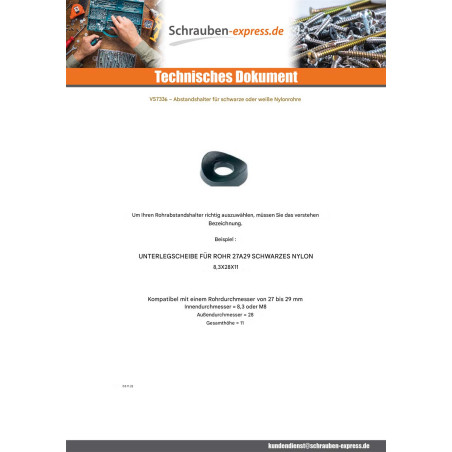 1 x Scheiben/Unterlegscheibe 8,3 x 28 x 11 Für Tube 27 für 29 natürlich nylon