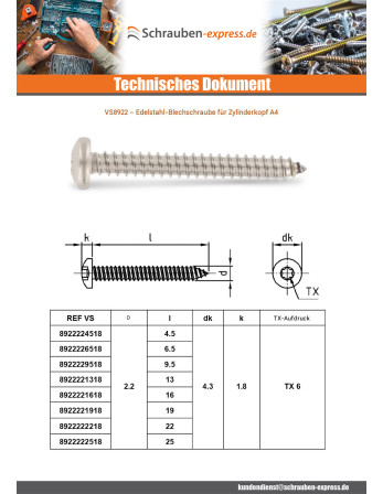 1 x Blechschraube Zylindrischer Halbrundkopf...