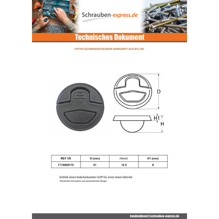 1 x Runder Hebegriff Durchmesser 51 NYLNNR