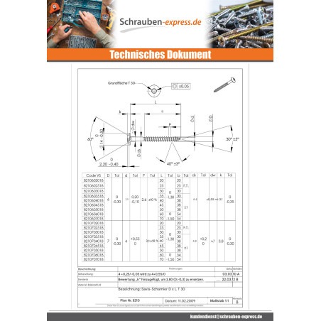 1 x Schraube Binder 6x43 Mit Gewinde 20 Teilgewinde T30 Edelstahl A2