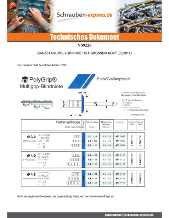 1 x "Niet Breiter Kopf 4,8 x 10 Mehrbereich...