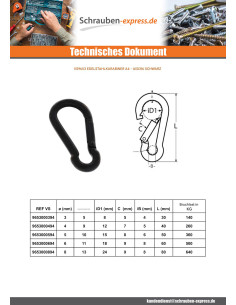 Karabiner Edelstahl A4 Schwarz Durchmesser 5 2