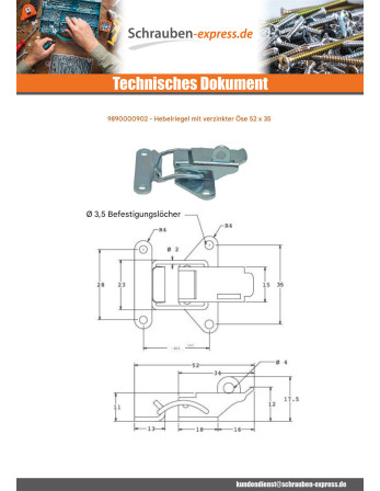 1 x Riegel für Hebel mit Öse Verzinkt 52 X 35