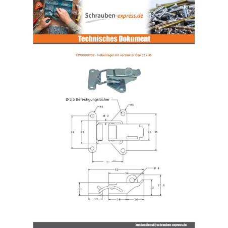 1 x Riegel für Hebel mit Öse Verzinkt 52 X 35