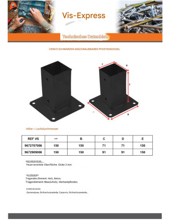 1 x Base del poste für verschrauben 90x90 Schwarz