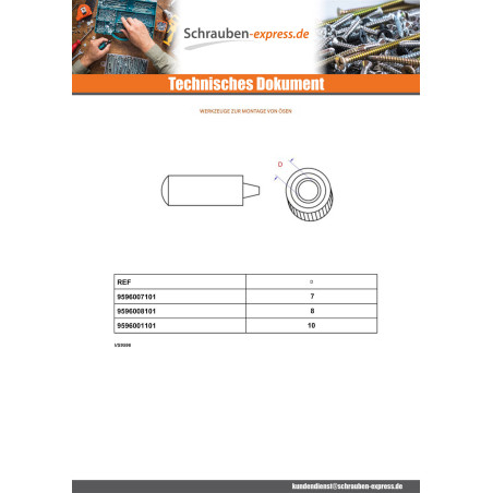 1 x Blister mit 6 mit Öse PLANE Durchmesser 10 Messing
