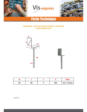 1 x Base del poste form L 60x100x80 Verzinkt