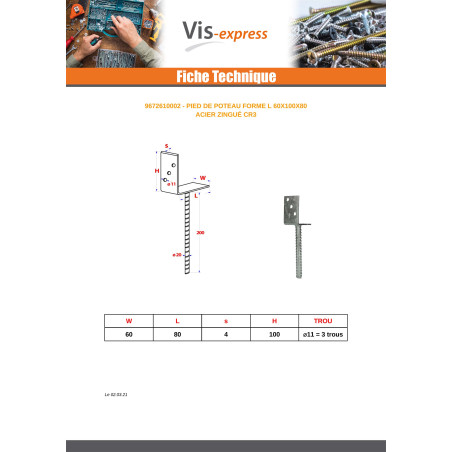 1 x Base del poste form L 60x100x80 Verzinkt