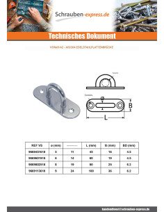 Fenderöse für Montageplatte OVAL 45x16 Edelstahl A2 2