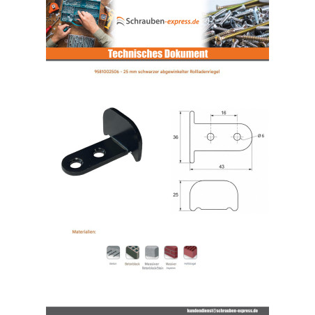 1 x Schräge für Espagnolette-Fensterläden 25 mm Schwarz