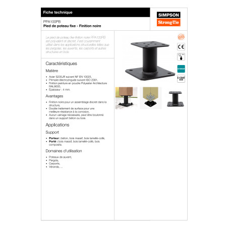 1 x Base del poste fest SIMPSON Strong Tie 130x130 RAL9005 tiefschwarz
