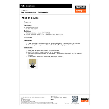 1 x Base del poste fest SIMPSON Strong Tie 130x130 RAL9005 tiefschwarz