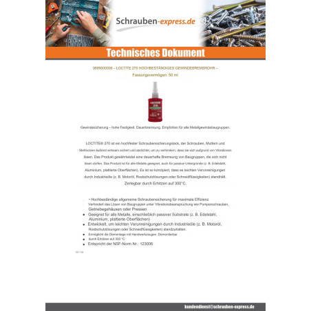 1 x Schraubensicherung hohe Festigkeit 50 ml LOCTITE 270