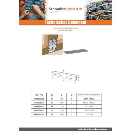 1 x Montageplatte D MONTAGE Sendzimir 65x176