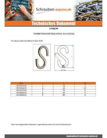 1 x S-Haken 6x60 Edelstahl A4