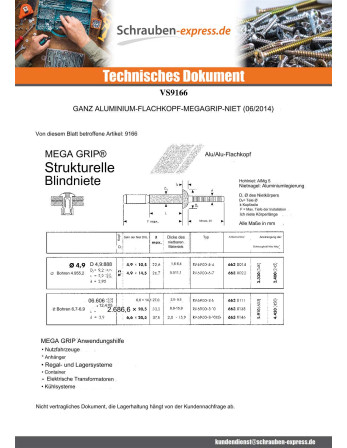 1 x Niet MEGAGRIFF Alle Aluminium 6,6 x 14,1...