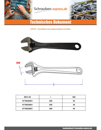 1 x Rollgabelschlüssel mit Skala 250 mm