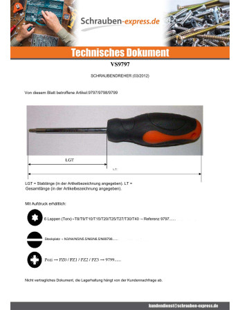 1 x Schraubenzieher Ende T9 Gesamtlänge 80...