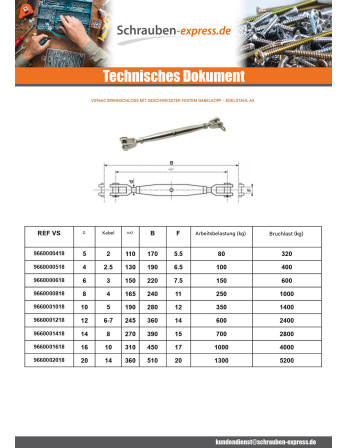 1 x Wantenspanner geschweißt Edelstahl A4...