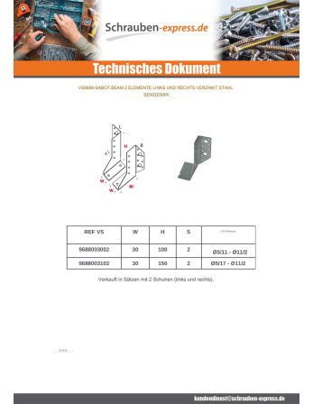 1 x Set 2 Balkenschuh Links Gerade Sendzimir...