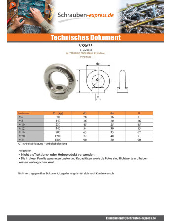 1 x Muttern für Ringmutter M6 Edelstahl A2